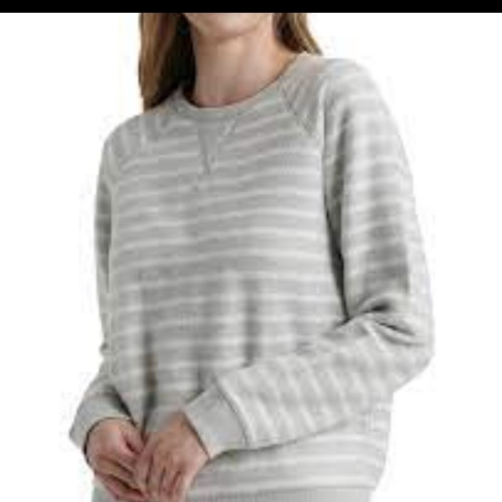 𝅺Lucky Brand Brushed Gray and White Striped Sweatshirt Size S/P